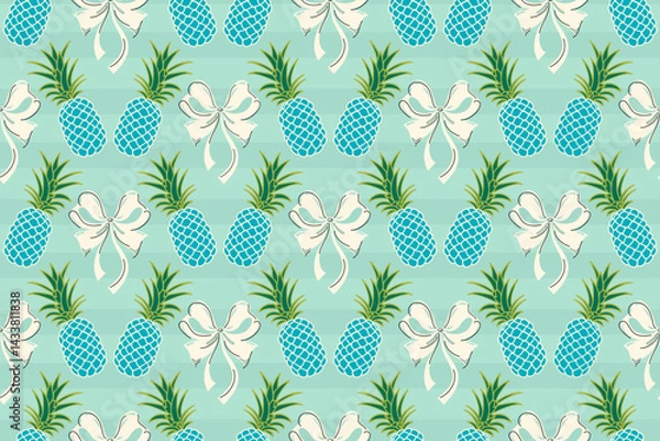 Obraz Sweet pineapple, cute bow tie seamless pattern with striped blue color background
