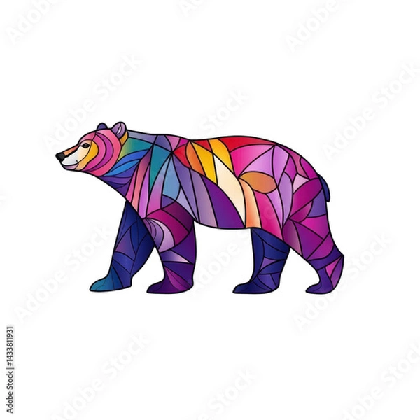 Obraz Colorful polar bear design featuring stained glass effect with vibrant segments, showcasing artistic expression and creativity, transparent background