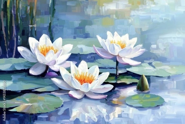 Obraz Artistic Digital Oil Painting of a Tranquil Water Lily Scene
