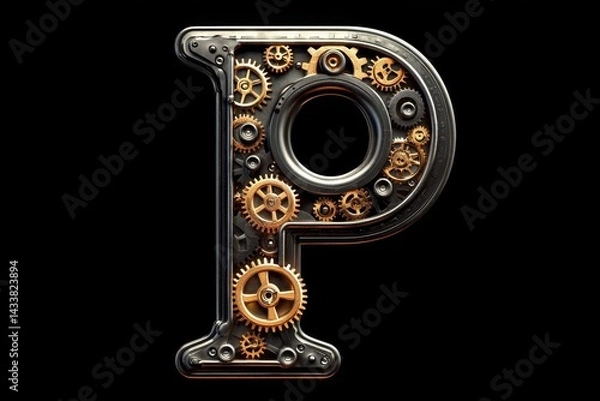 Obraz Creative retro alphabet letter P showcasing a 3D aesthetic for design projects.