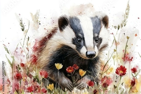 Obraz Artistic Portrait of a Badger Surrounded by Nature