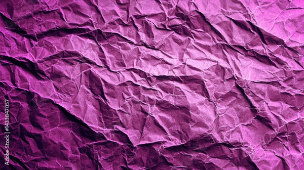 Fototapeta Crumpled paper texture in vibrant purple color, showcasing natural folds and creases