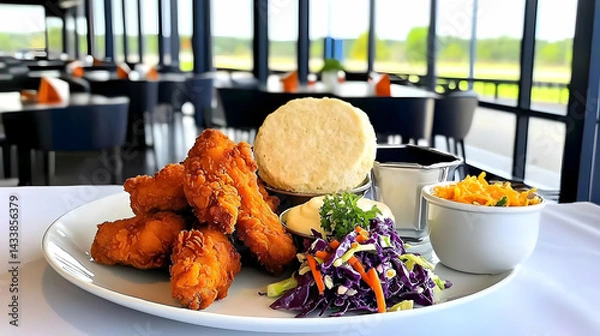 Obraz Fried Chicken Meal With Biscuits And Coleslaw