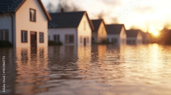 Fototapeta Flooding and inundation disasters impacting homes in urban areas a photographic study of climate change effects