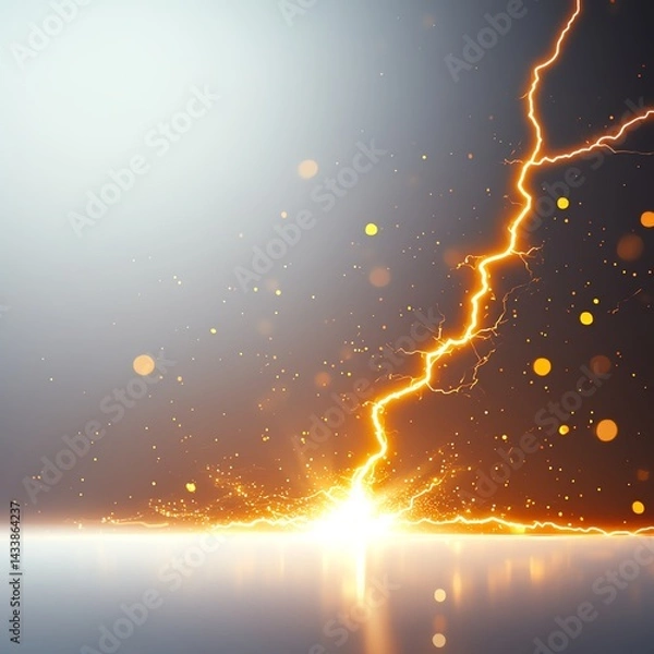 Fototapeta Dynamic lightning bolt with glowing particles and reflections.