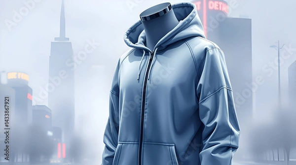 Fototapeta Futuristic Blank Techwear Hoodie Mockup, Cyberpunk Urban Style