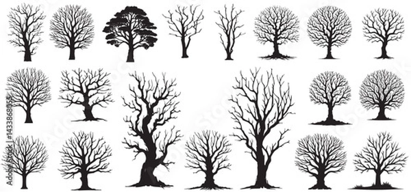 Fototapeta silhouette bare trees set on white background. spooky, scary, horror, bare tree vector