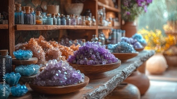 Fototapeta A wellness center with a peaceful environment, including aromatherapy, crystals, and natural remedies, promoting a holistic healing experience