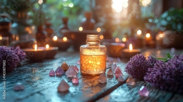 Fototapeta A wellness center with a peaceful environment, including aromatherapy, crystals, and natural remedies, promoting a holistic healing experience