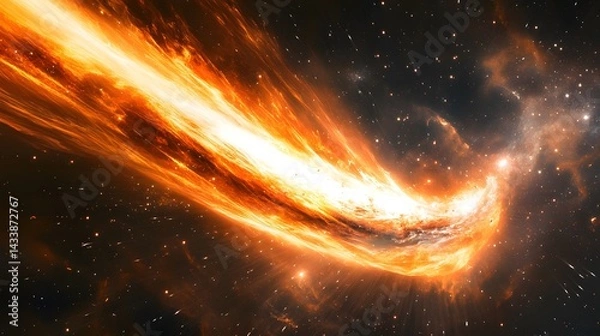 Fototapeta A vivid depiction of a wormhole opening near a distant galaxy, showcasing light bending and stars distorting in a surreal landscape.