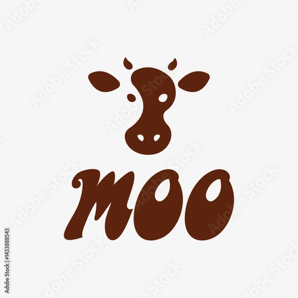 Fototapeta Cute Cow Logo Design with "Moo" Text – Dairy or Farm Branding Icon