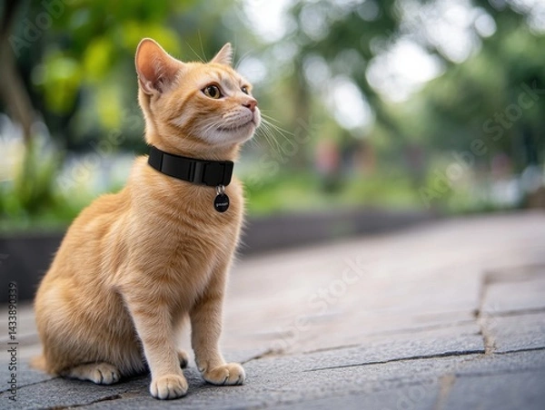 Obraz Smart collar tracks pet location, activity, and health, synced with owner's smartphone for monitoring