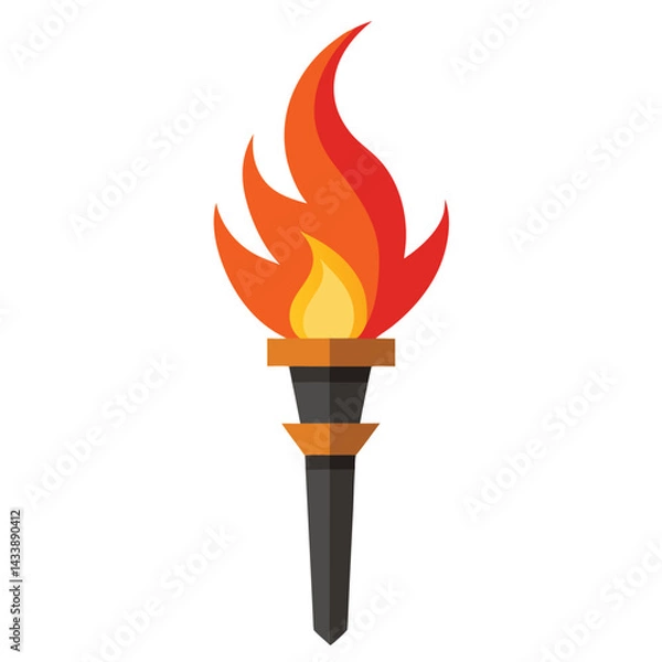 Fototapeta torch fire Illustration of a burning torch on a white background, vector illustration