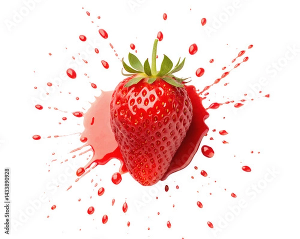 Fototapeta Strawberry with paint splashes isolated white transparent background