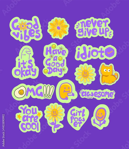 Fototapeta Collection of Colorful Motivational Stickers and Badges