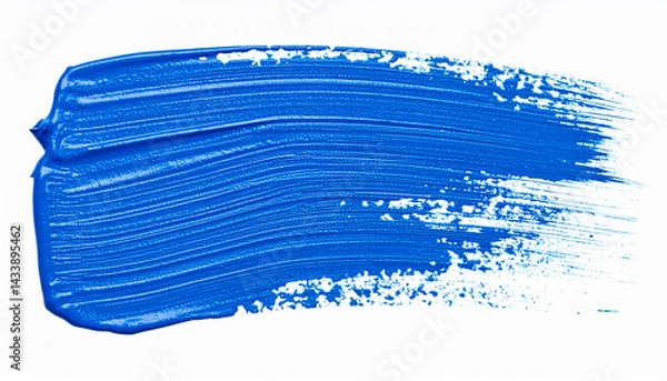 Fototapeta Blue paint brush stroke isolated on white backdrop. Hand drawn element.
