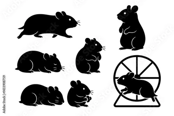 Fototapeta Various silhouettes depicting playful and active hamsters in different poses and activities