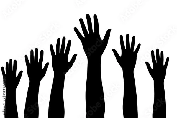 Fototapeta Hands raised in unity expressing support for social change and community initiatives