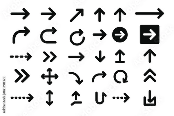 Fototapeta Icon set featuring various directional arrows and navigation symbols for design projects and applications