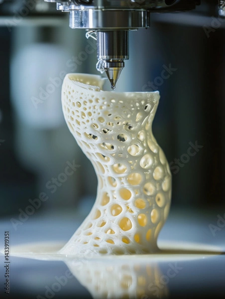 Fototapeta close up of 3D printer nozzle creating intricate design with unique texture, showcasing precision and innovation of modern technology