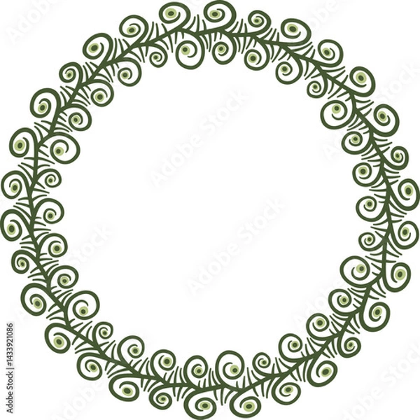 Obraz Circular border with tangled schematic floral motifs. Illustration made with schematic lines on a white background creating a circular border.