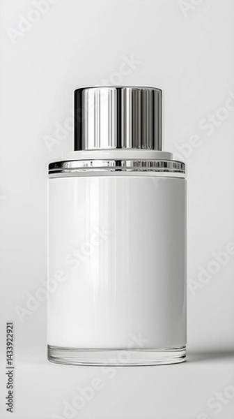 Fototapeta A clear bottle with a silver top sits on a white background