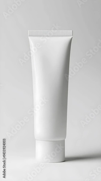 Fototapeta A tube of white toothpaste is sitting on a white surface