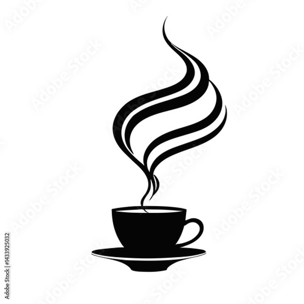 Obraz Black silhouette of a steaming coffee cup on a minimalistic background