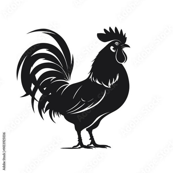 Obraz Elegant black rooster silhouette on a minimalist background showcasing ornate feathers and proud stance