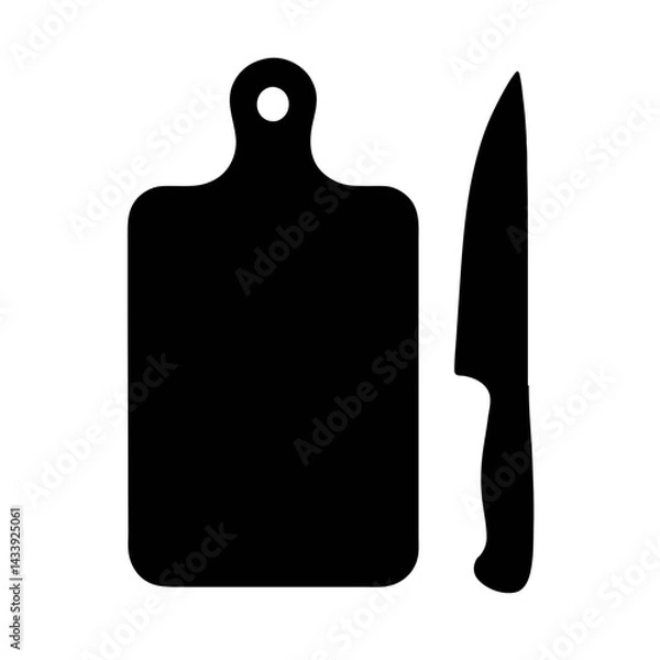 Obraz Kitchen cutting board and knife preparing for meal preparation and cooking tasks