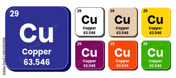 Fototapeta Cu, Copper element vector icon set, periodic table element. Vector illustration EPS 10 File. Isolated on white background.