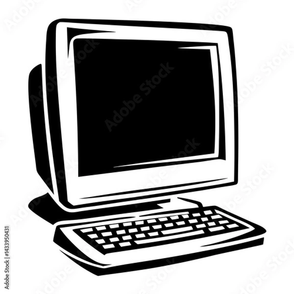 Fototapeta Vintage Computer with Monitor and Keyboard in Black and White Art
