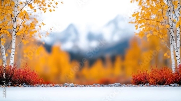 Obraz Autumnal forest scene with snow