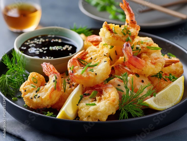 Fototapeta Tempura Shrimp created with Generative AI Technology, ai, generative