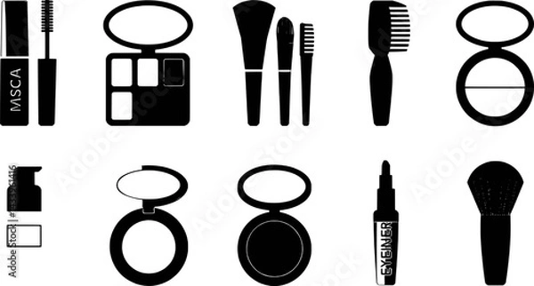 Fototapeta Collection of cosmetic beauty products in a minimalist style in black color