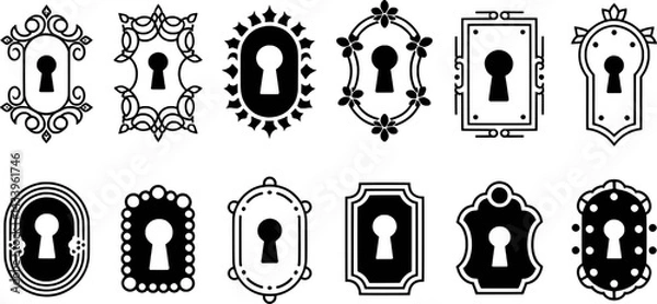 Fototapeta Decorative keyhole vector collection elegant ornamental designs silhouette illustration various shapes