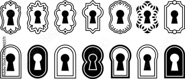 Fototapeta Variety of keyhole shapes vector illustration design element isolated on white background