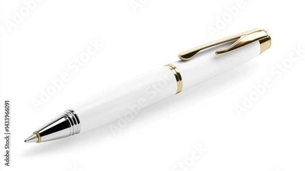 Fototapeta Elegant white pen with gold accents on a white background. Generative AI