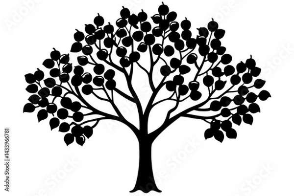 Fototapeta Vector Line Art Tree Illustration – Minimal Tree Clipart, Logo Icon Design on White Background