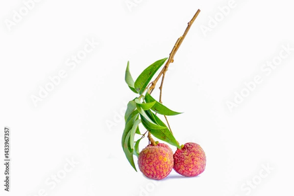 Obraz a bunch of lychees on white background. It is a fruit with rough skin. They are reddish pink or bright red. seed coat Milky white that is full of water.