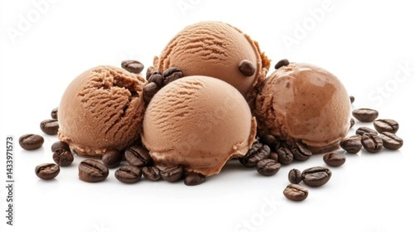 Fototapeta Coffee ice cream balls isolated on white background. Generative AI