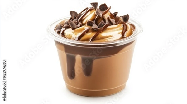 Fototapeta Delicious chocolate pudding cup with toppings isolated on white background. Generative AI