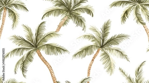 Fototapeta Palm Tree Watercolor Seamless Pattern on White Background Tropical Design