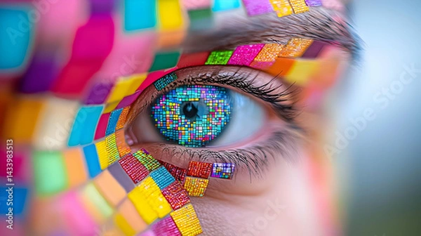 Fototapeta Closeup Colorful Pixelated Mosaic On Face