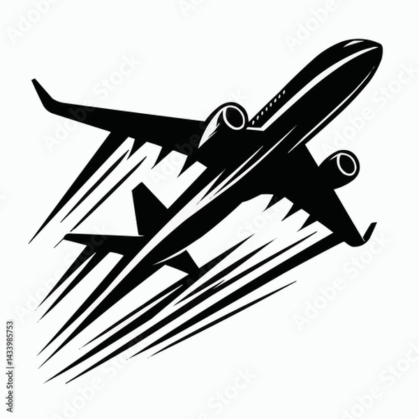 Fototapeta Soaring Silhouette: A sleek silhouette of an airplane takes flight against a dynamic backdrop, embodying speed, exploration, and the spirit of travel.