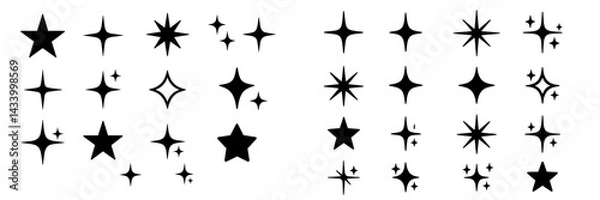 Fototapeta Various star designs in black showcasing different shapes and sizes on a light background for creative use
