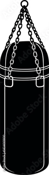 Fototapeta Punching Bag Silhouette in Black | Boxing Equipment Vector
