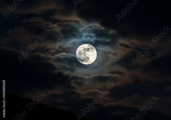 Fototapeta Full Moon Behind Dark Clouds Night Sky