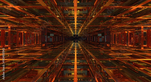 Fototapeta Endless Metallic Labyrinth A Modern Architectural and Engineering Marvel
