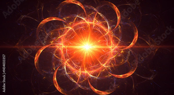 Fototapeta Radiant Light Bursting From Geometric Pattern Energy On Dark Backdrop